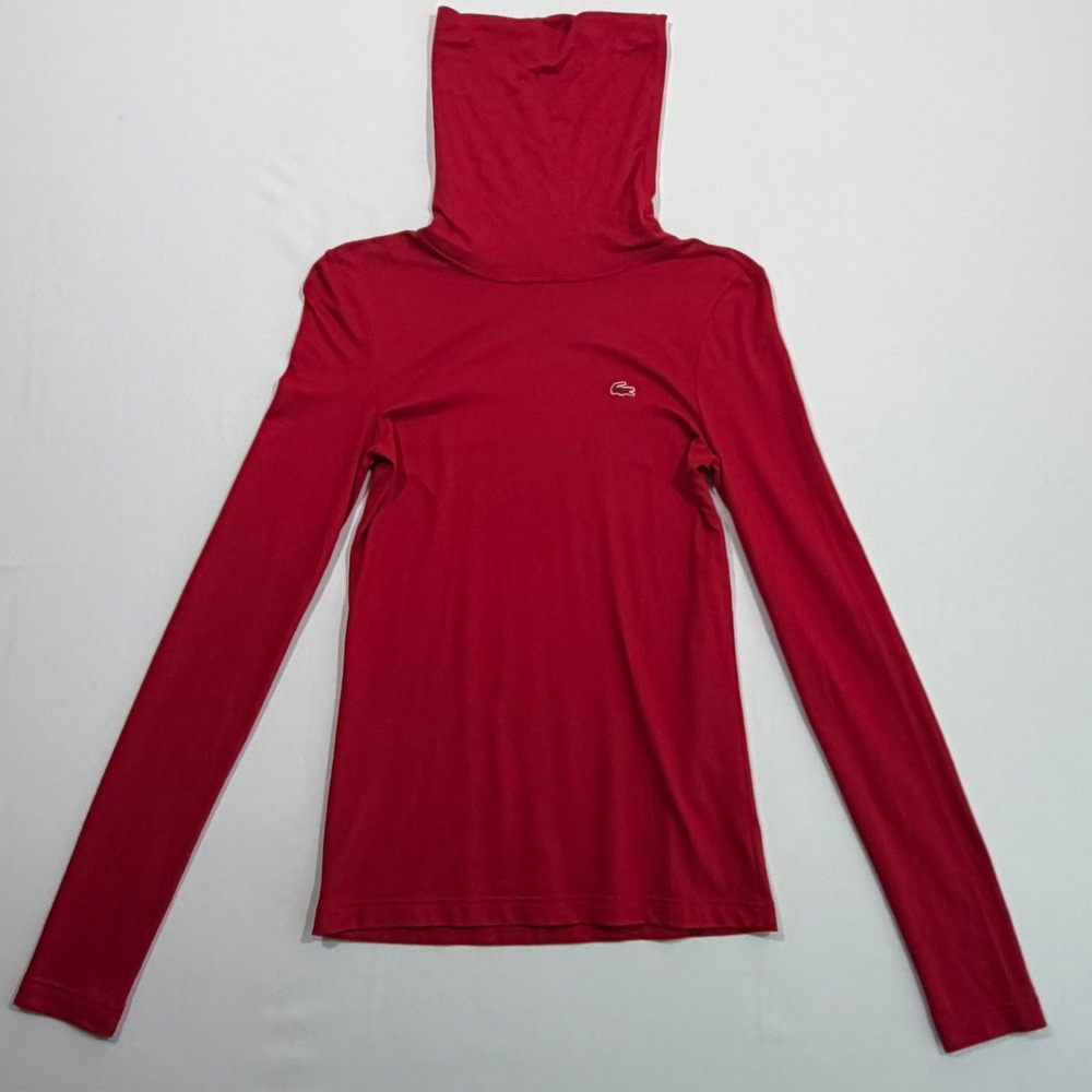 Lacoste Turtleneck Top Womens 40 US M Red Cotton Modal Preppy Minimalist Chic